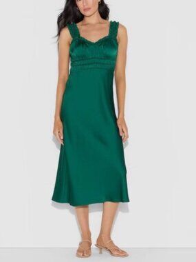 Emerald Green Satin Midi Dress